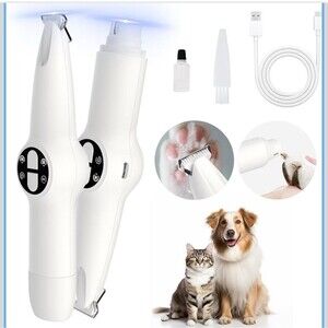 Dog Paw Trimmer with LED Light, Upgraded 2 in 1 Dog Grooming Kit, Cordless Pet N